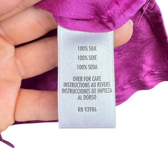 August Max 100% Silk Magenta Button Up Long Sleeved Dress Shirt Blouse - Picture 8 of 12